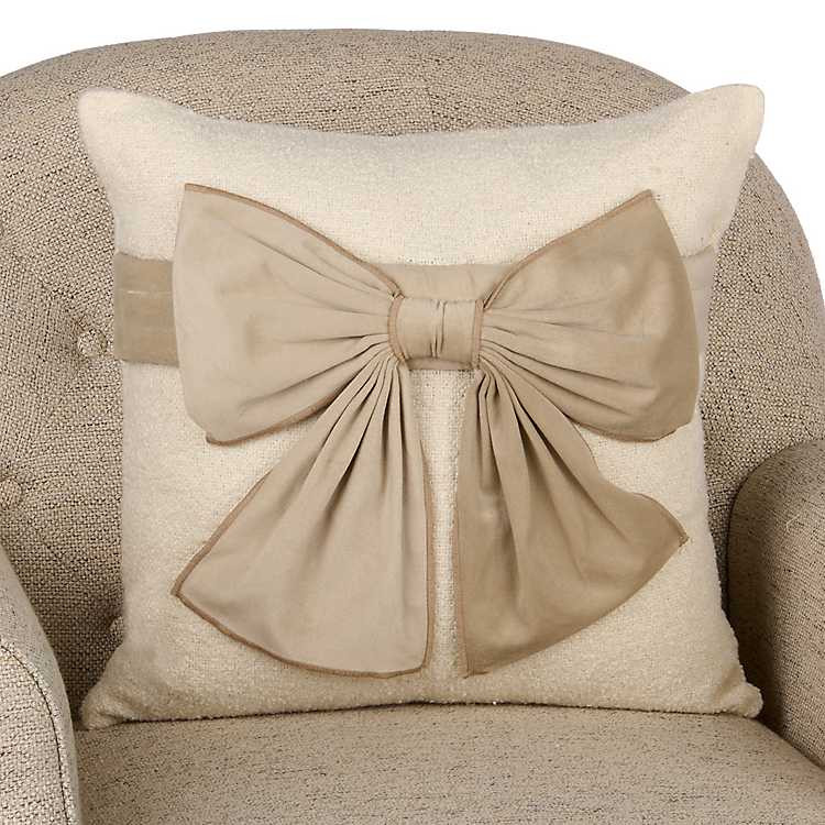 New! Cream Boucle Velvet Bow Pillow | Kirklands
