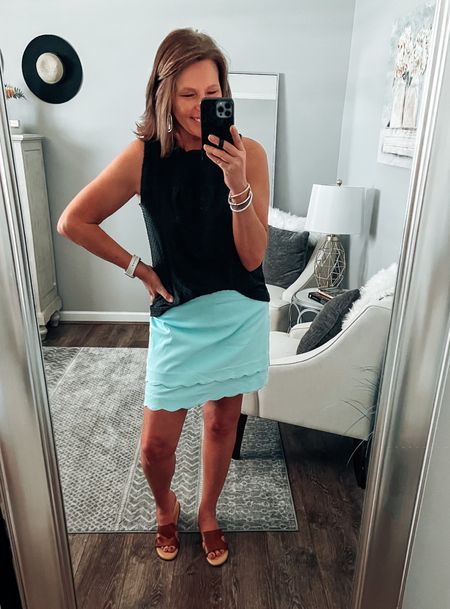 J.crew Factory Swiss dot knit shirt on sale 50% off, skort by Crown and Ivy on clearance for $23 and sandals from Walmart only $10! I sized down in skort. 

Spring outfits, sale, skirt, skort, tops, weekend outfit, casual outfit, casual dinner outfit, sandals, trends, fashion over 40

#LTKsalealert #LTKunder50 #LTKshoecrush