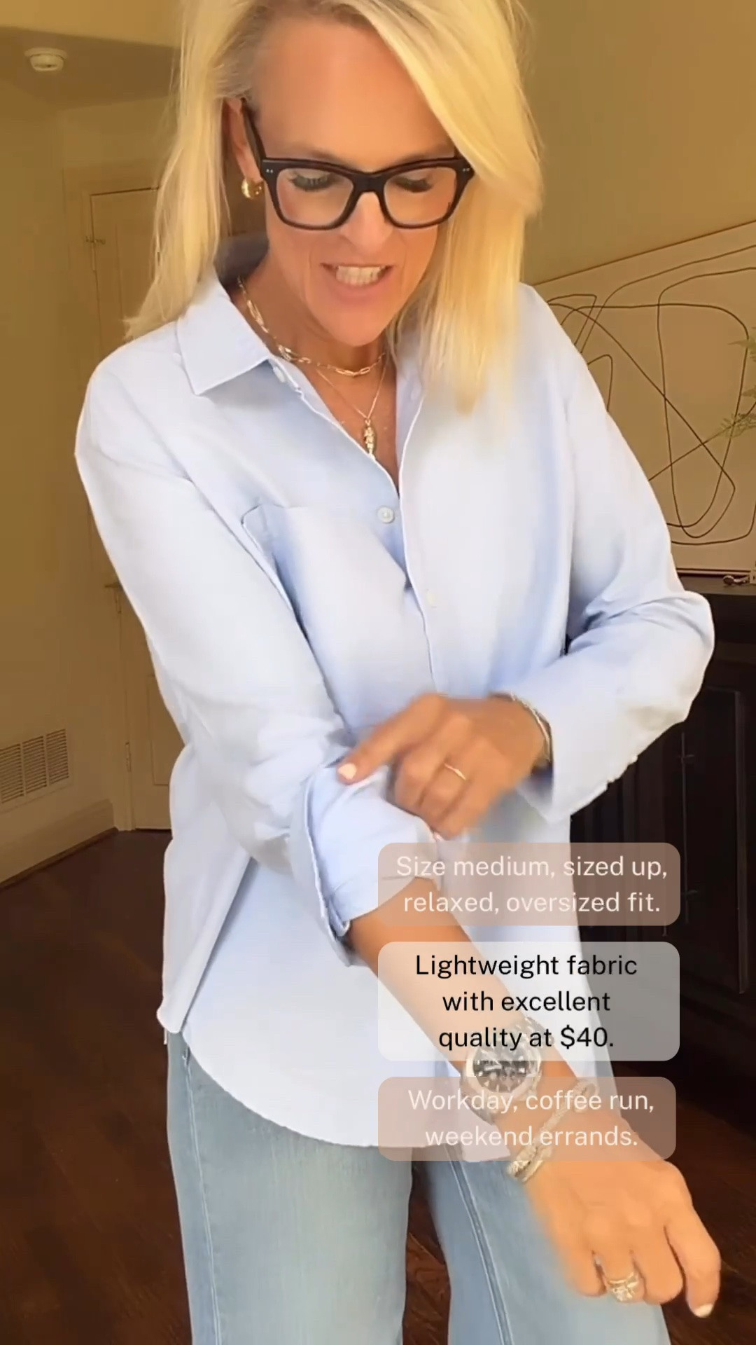 A classic light blue Oxford button-up is one of those wardrobe staples that never goes out of style. This Quince shirt is lightweight, beautifully made, and currently $40. I sized up to a medium for an oversized fit, but if you prefer a more fitted button-up, I’d stick with your true size. It’s an easy layer with denim, trousers, or over a dress. 

The color I’m wearing is currently unavailable, but it’s available in three other colors, and I’m also linking a similar option.

#LTKootd #LTKgrwm #LTKOver40