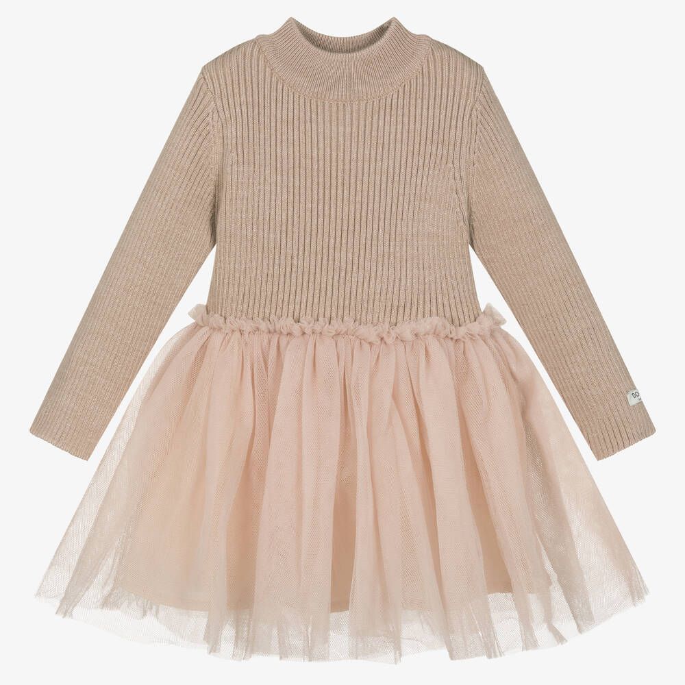 Baby Girls Pink Knitted Tulle Dress | Childrensalon
