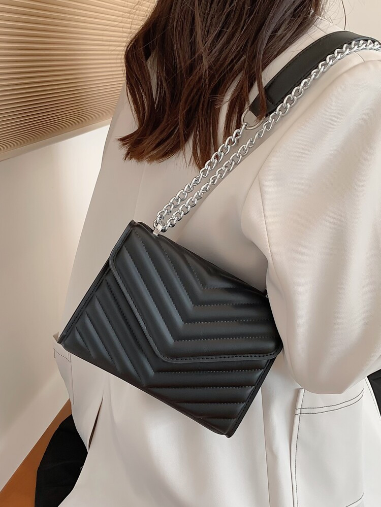 Mini Chevron Detail Flap Chain Square Bag | SHEIN