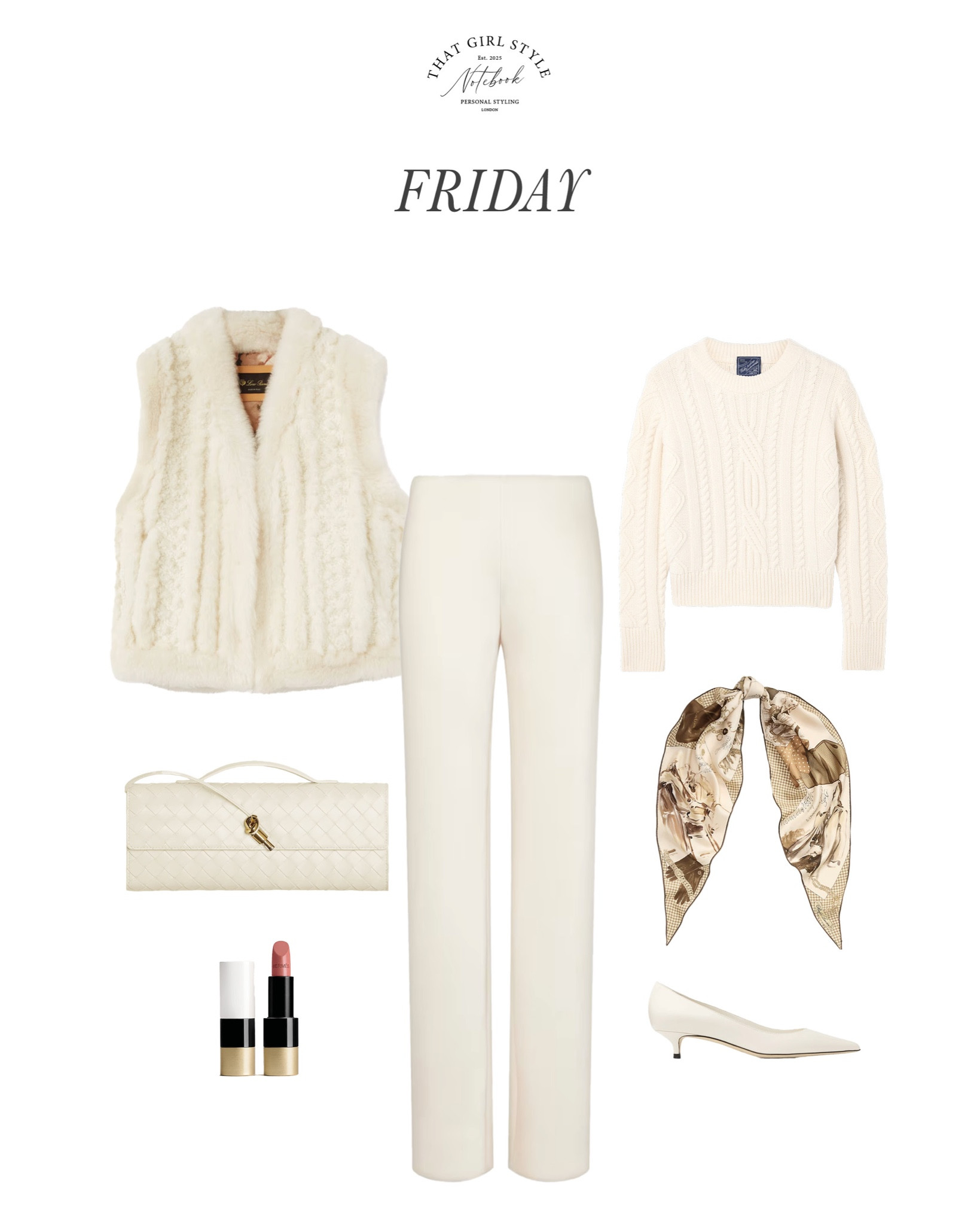 Look 75 | Gilet Loro Piana, Trouser Vince, Jumper With Nothing Underneath, Bag Bottega Veneta, Heels Jimmy Choo, Scarf Ralph Lauren

#LTKluxury #LTKuk #LTKstyletip