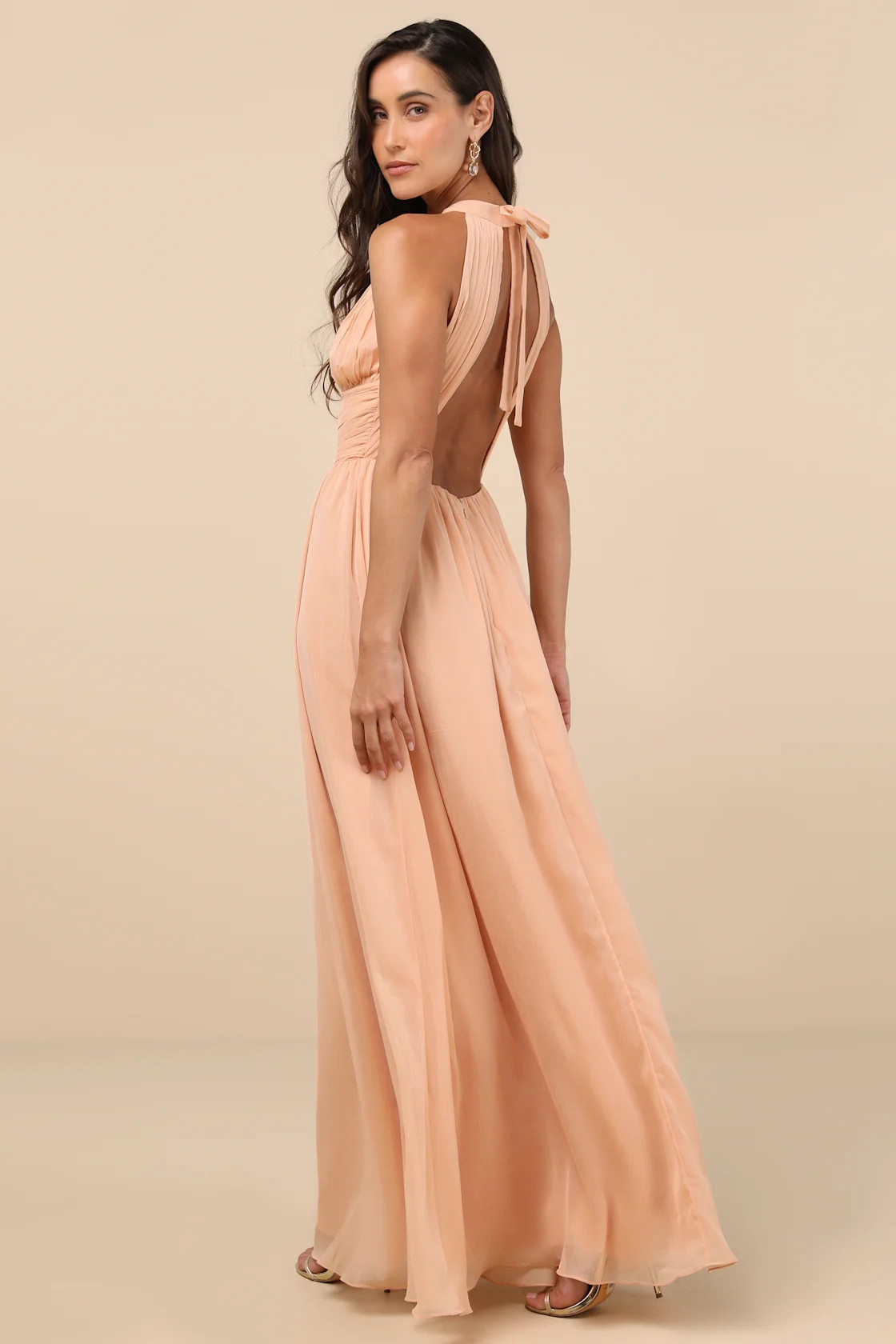 Sintra Peach Pleated Backless Maxi Dress | Lulus