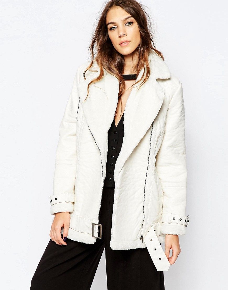 Neon Rose Oversized Borg Jacket with Shearling Collar | ASOS US
