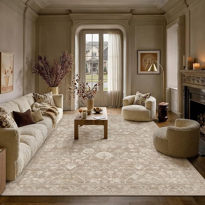 Living Room Rug, Vintage Rug, Bedroom, Dining Room, Office, Farmhouse, Non Slip, Low Pile, Soft, ... | Amazon (US)