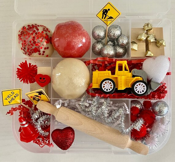 Construction Play Dough Set, Valentines Construction Play Dough Kit, Sensory Bin, Valentines Sens... | Etsy (US)