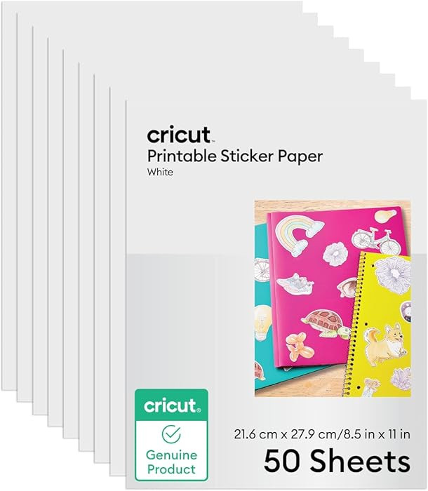 Cricut Printable Sticker Paper for Inkjet Printer - 50 count, US Letter Size (8.5in x 11in) - Whi... | Amazon (US)