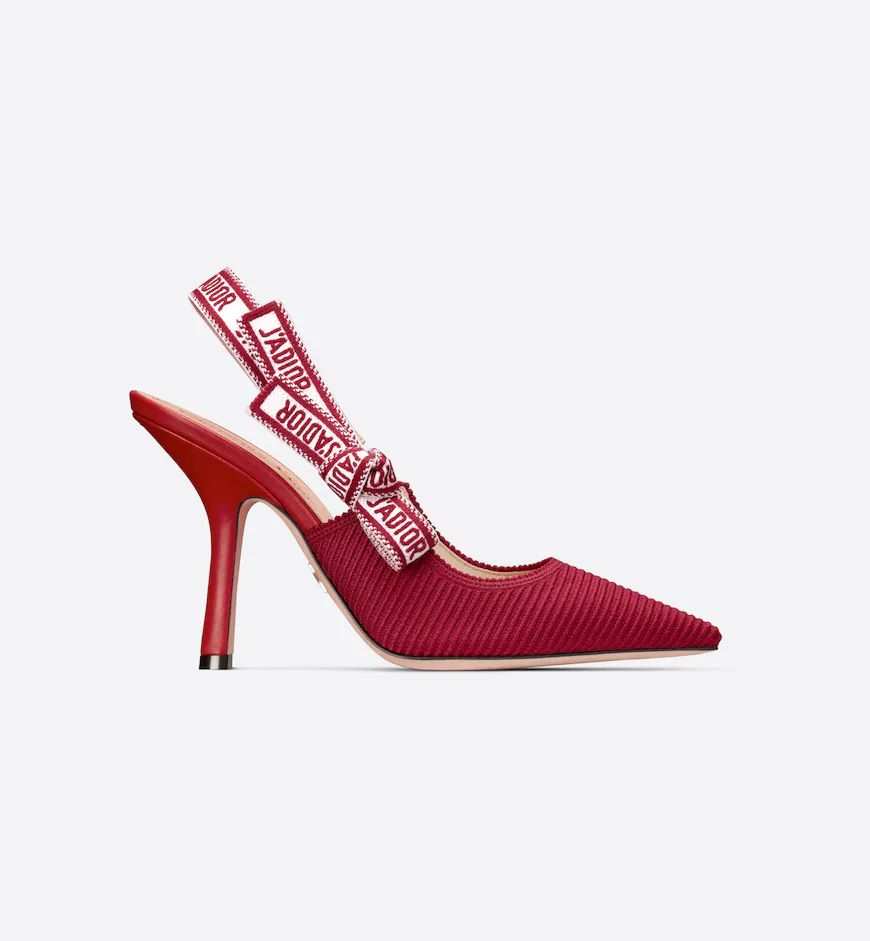 J'Adior Slingback Pump Cherry Red Embroidered Cotton | DIOR | Dior Couture