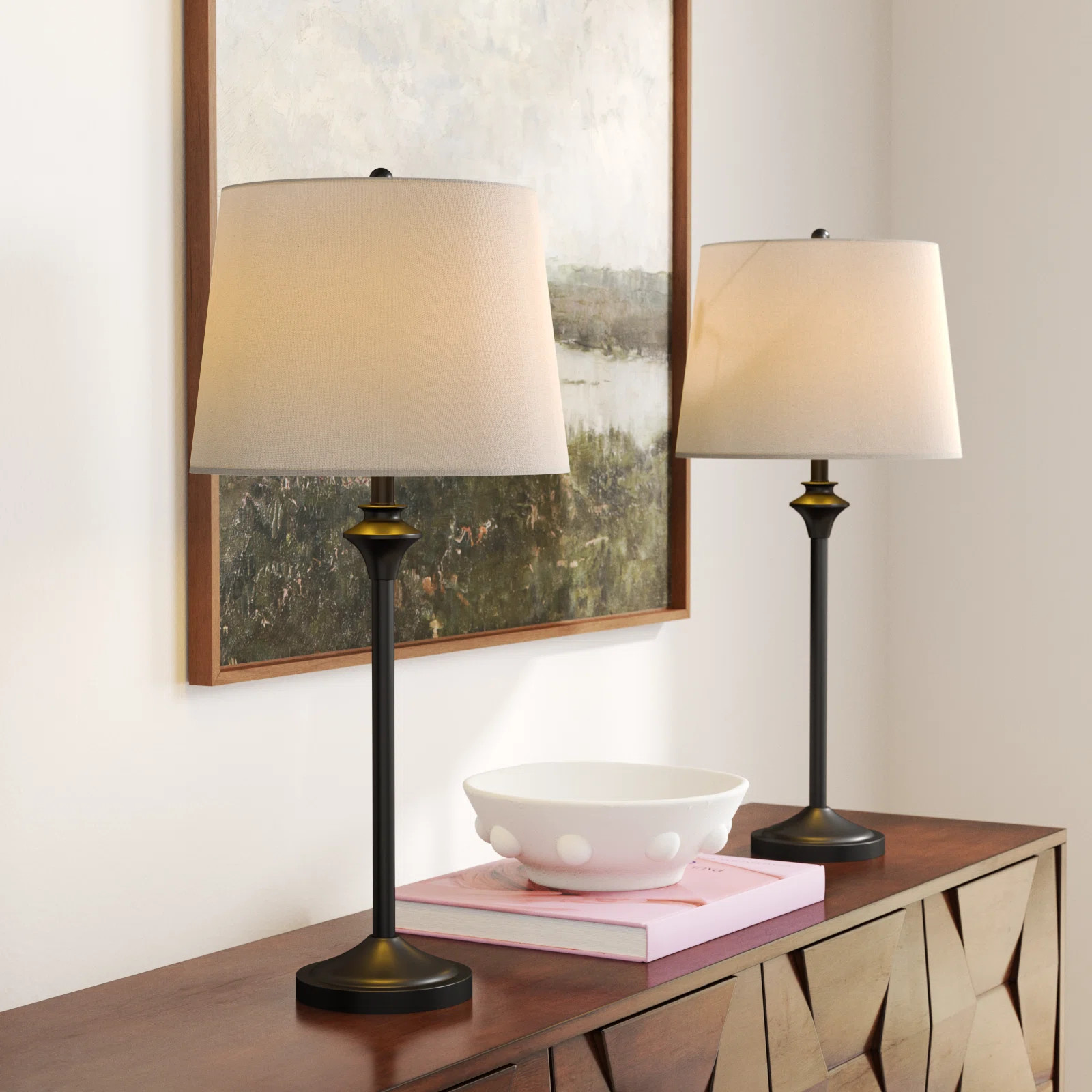 Nadia 26" Modern Metal Table Lamp with Knob Switch and Linen Shade for Living Room Bedroom (Set o... | Wayfair North America