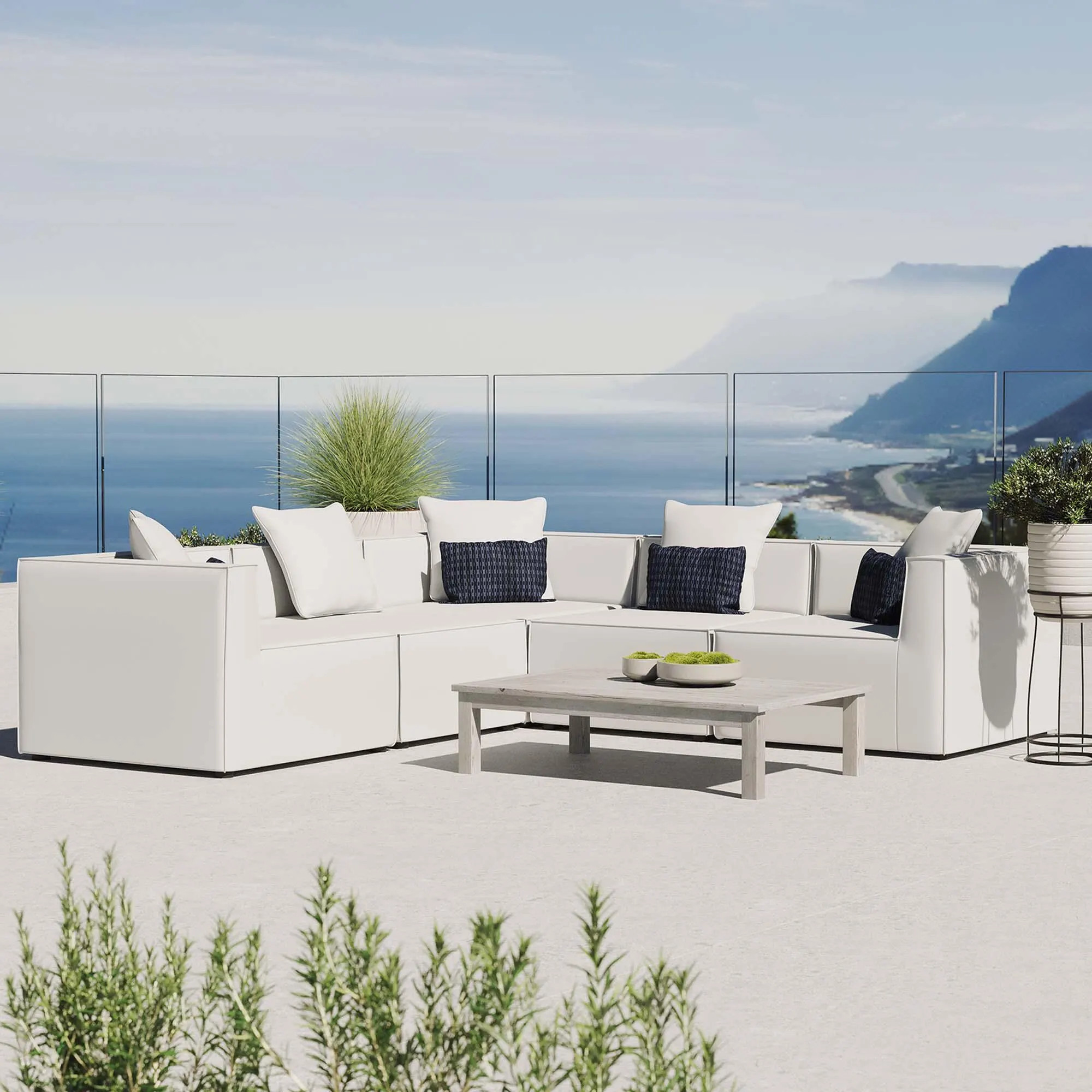 Modway Saybrook 5-Piece Outdoor Sectional With Cushions, White | Ashley