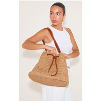Natural Raffia Drawstring Beach Bag, Natural | PrettyLittleThing UK