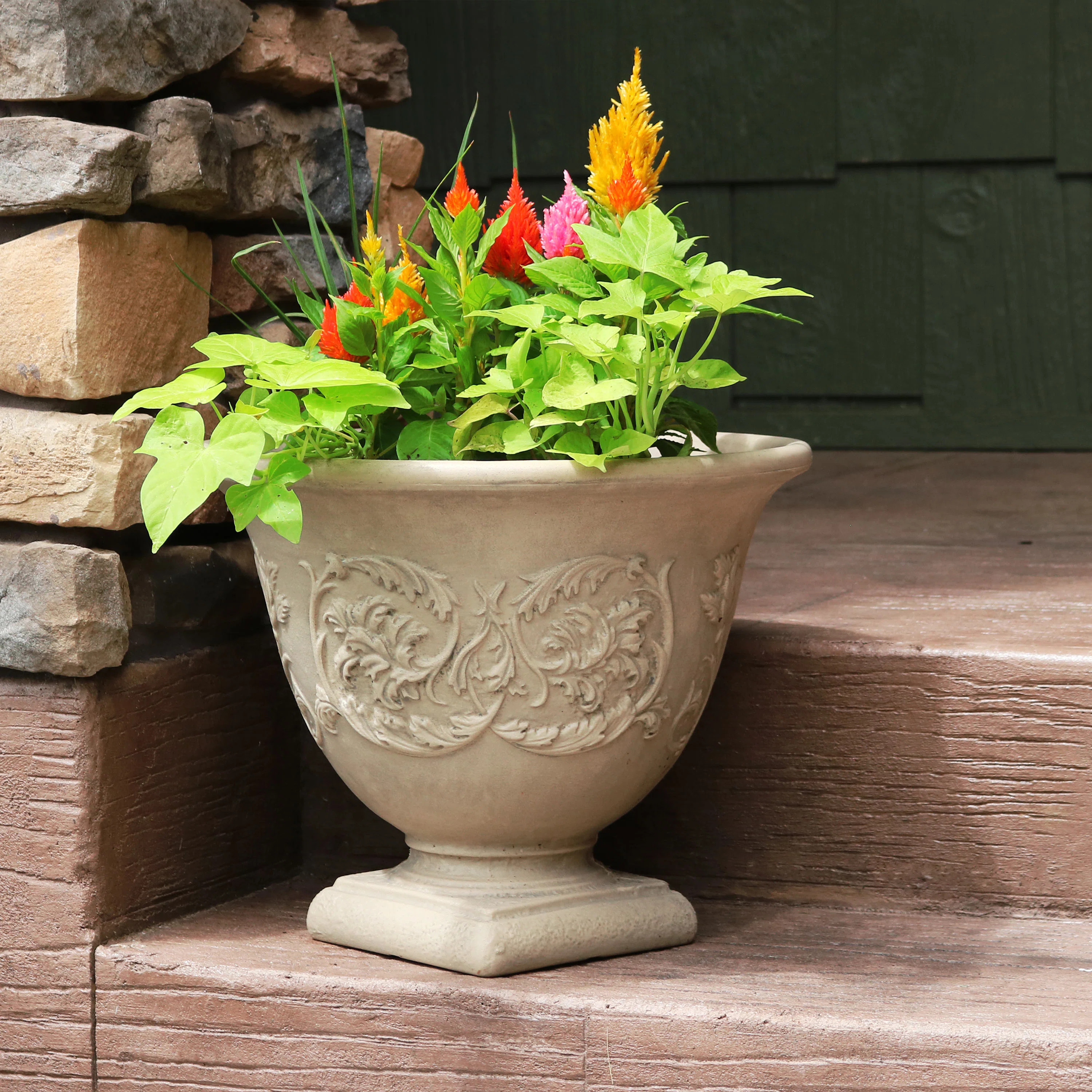 Darcy 16" x 16" x 13" Round Polyresin Urn Outdoor Planter Pot | Wayfair North America