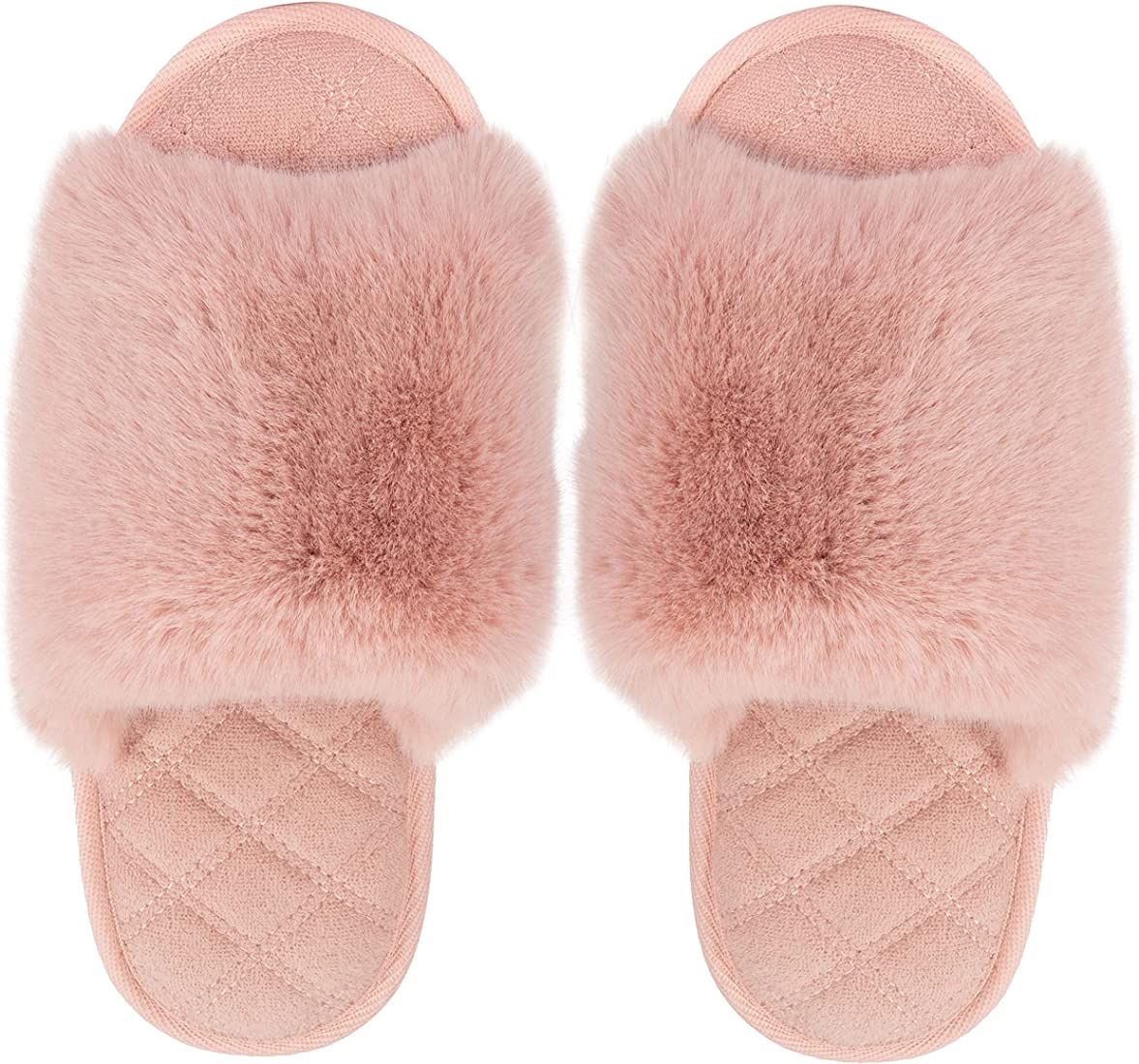 Women's Fuzzy Fur Slippers Soft Comfy Open Toe Slide Slippers Cozy Memory Foam Fluffy House Slipp... | Amazon (US)