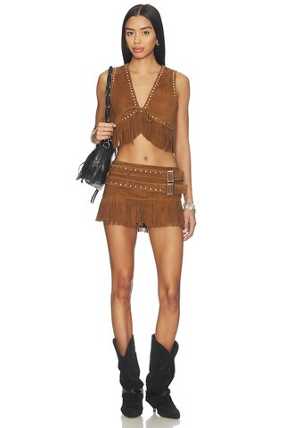 LAMARQUE Reina Fringed Suede Vest in Distressed Cognac from Revolve.com | Revolve Clothing (Global)