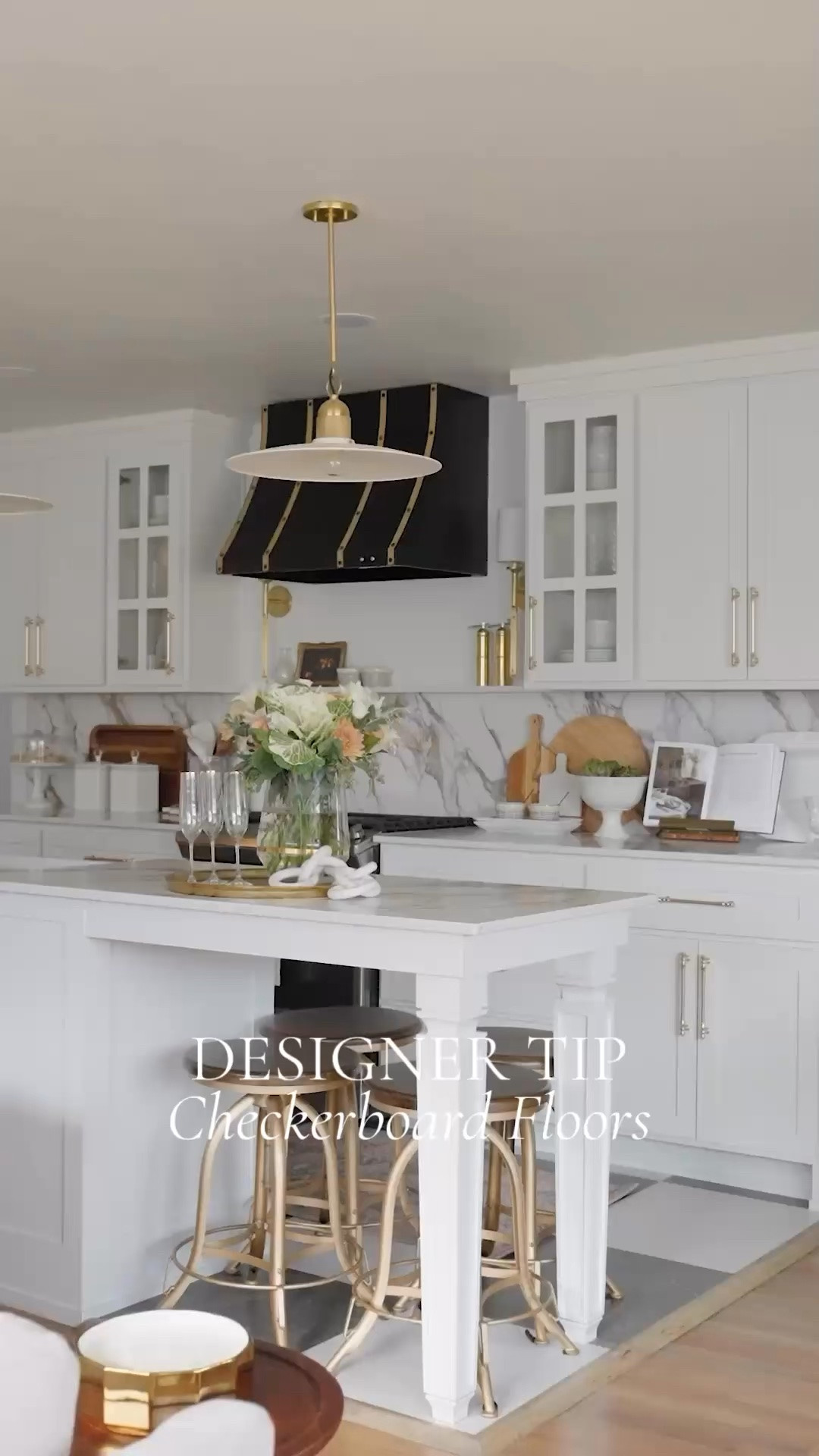 A designer look that clients are absolutely loving and asking for in so many of my projects over the years, is checkerboard floors.  Checkerboard floors stand the test of time. Whether you do them with white walls or go with a bold color, they are an absolutely gorgeous statement.  For many of my full-service design clients, I have sourced beautiful black & white and cream & white marble.  This often runs $20 to $30 a square foot and is a gorgeous statement. For other projects, including my own Airbnb in Stillwater, I had to find a look for less, which is why I went with Emser Sterlina porcelain tile. You can either use this product as a 12x24 and cut it down to 12x12 for smaller checkerboard patterns, OR, you can do larger checkerboards at the 24x24 size like I did in my own house.  So, whatever your budget, marble or porcelain, you can have checkerboard floors in your next project.  I’ve linked the Emser Sterlina budget option for you guys as well as some marble options if the higher end look is in your budget!