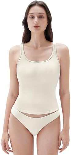 SUUKSESS Women Padded Cotton Ribbed Long Tank Tops Casual Summer Going Out Sleeveless Scoop Neck ... | Amazon (US)