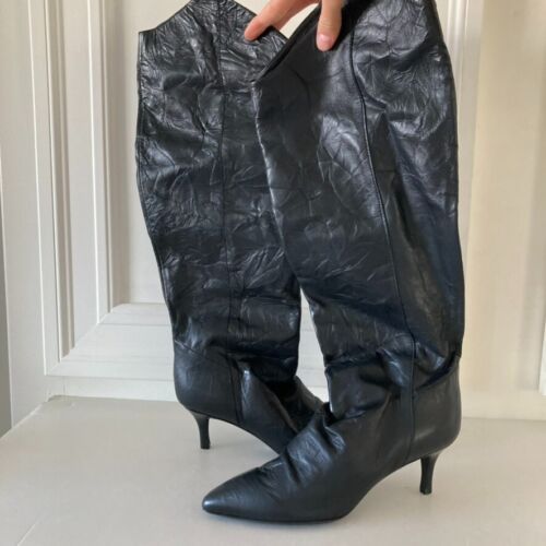 NWOT Free People Sloane Black Leather Slouch Kitten Heeled Boots Sz 38   | eBay | eBay US
