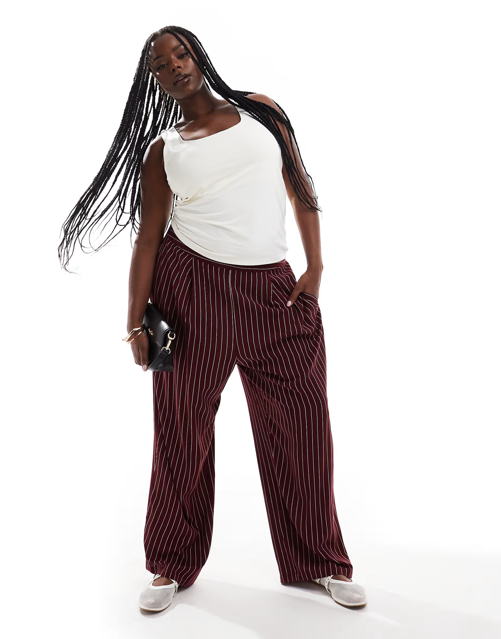 ASOS DESIGN Curve basic pull on pants in burgundy stripe | ASOS (Global)