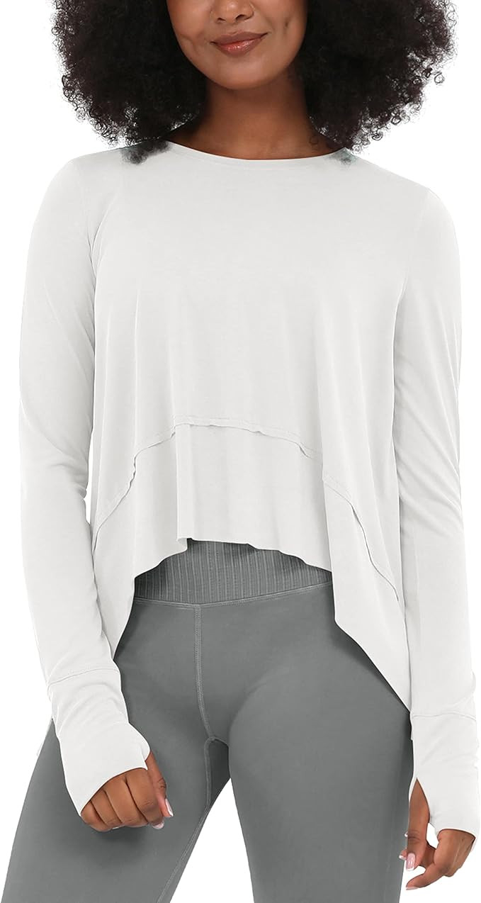 ODODOS Long Sleeve Tee for Women with Thumb Hole Athletic Gym Workout Crop Tops Yoga Shirts | Amazon (US)