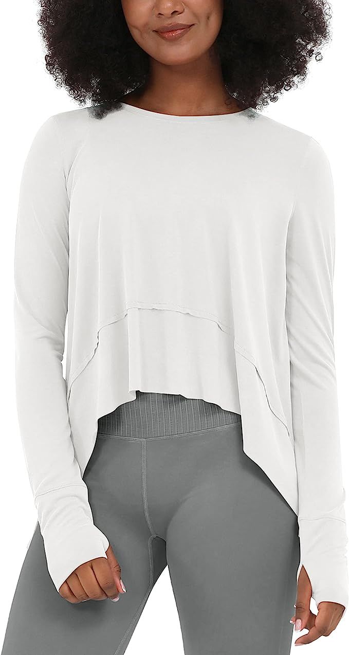 ODODOS Soft Modal Long Sleeve Crop Top for Women with Thumb Hole Athletic Gym Workout Cropped Yog... | Amazon (US)