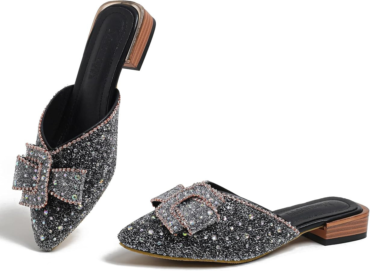 Mules for Women Flats Comfortable Soft Memory Foam Insole Cherry Pointed Rivet Mule Shoes | Amazon (US)