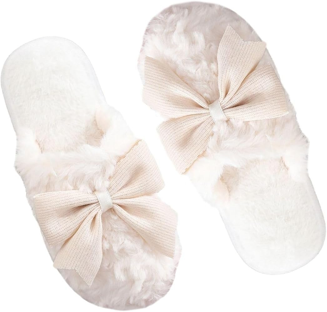 Verdusa Women's Bow Memory Foam Slippers Warm Slip On Faux Fur House Slippers | Amazon (US)