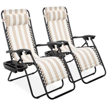 Set of 2 Adjustable Zero Gravity Patio Chair Recliners w/ Cup Holders | Best Choice Products 