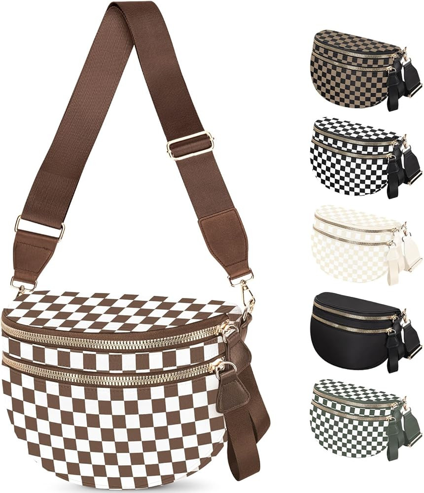 Spacious Nylon Checkered Crossbody Bum Bag for Women, Fashion Checkerboard Fanny Pack Purse with ... | Amazon (US)