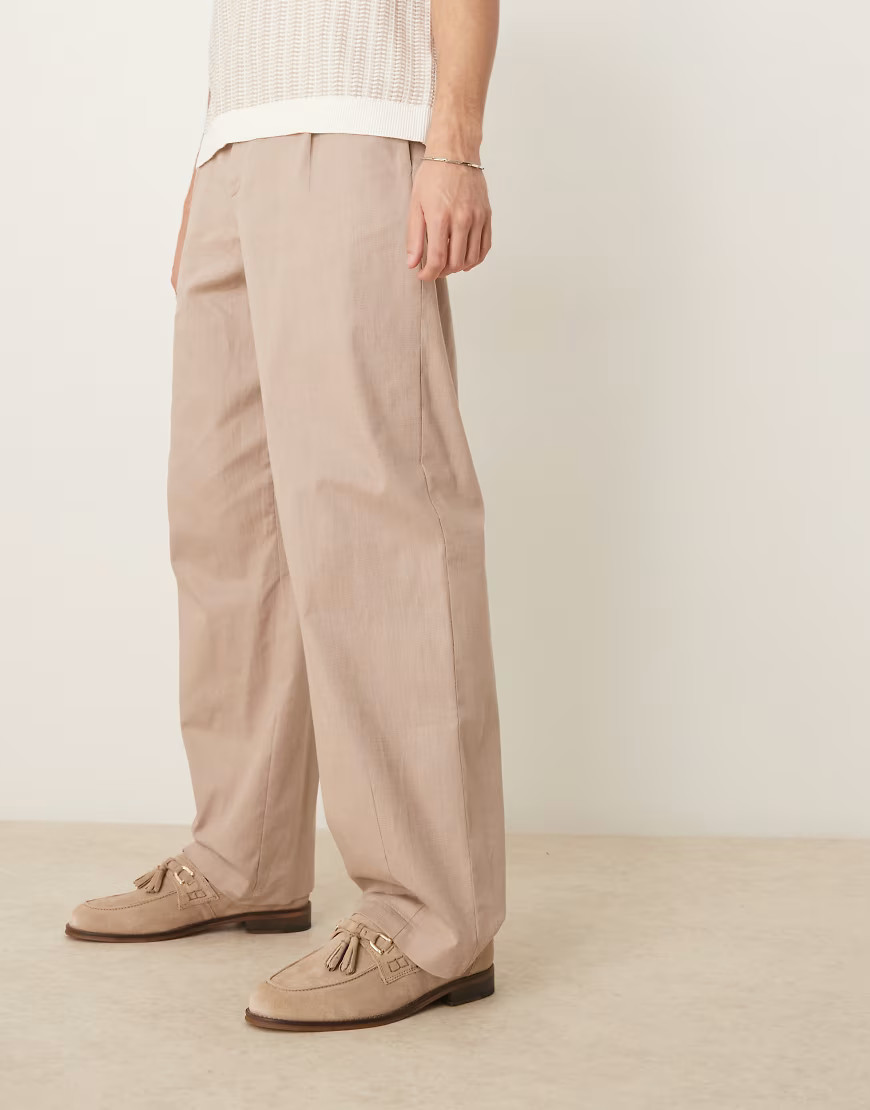 ASOS DESIGN wide darted linen trousers in beige-Neutral | ASOS (Global)