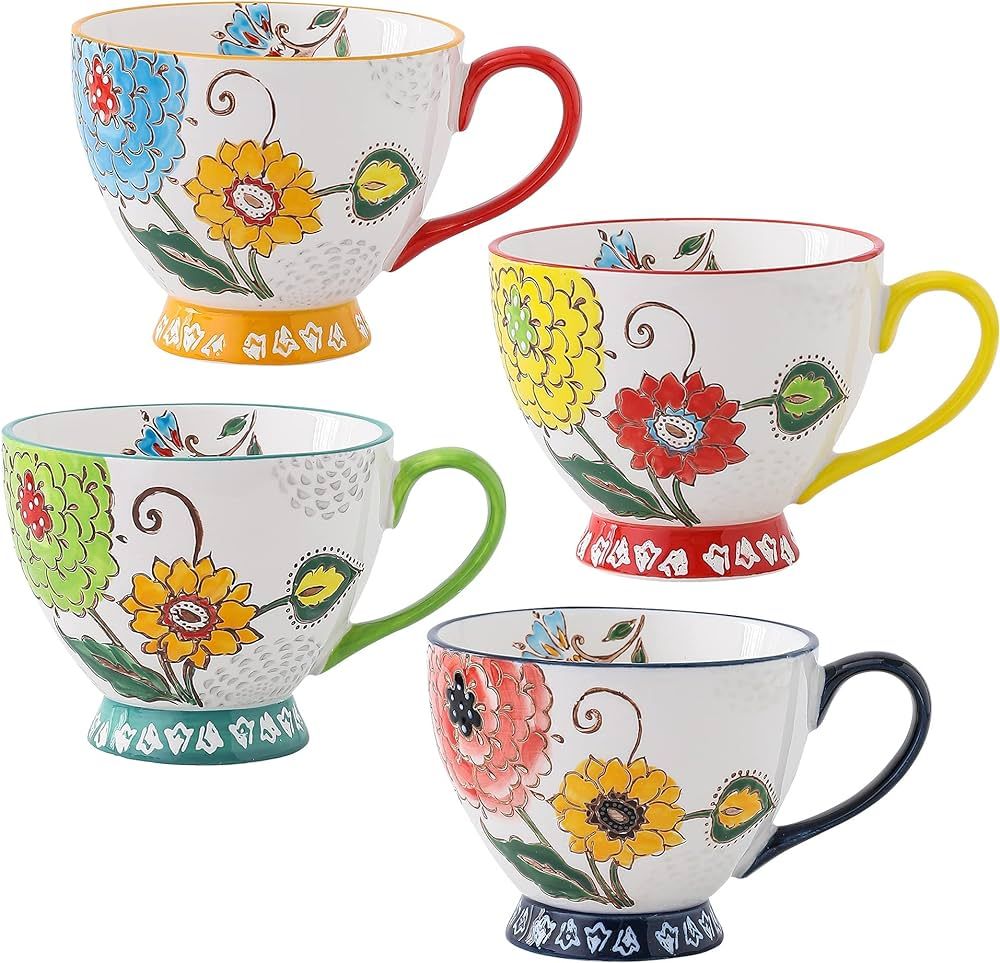 superyes Large Floral Ceramic Coffee Mug, Cute Daisy Cappuccino Latte Ceceal Cup (Red-Yellow-Gree... | Amazon (US)