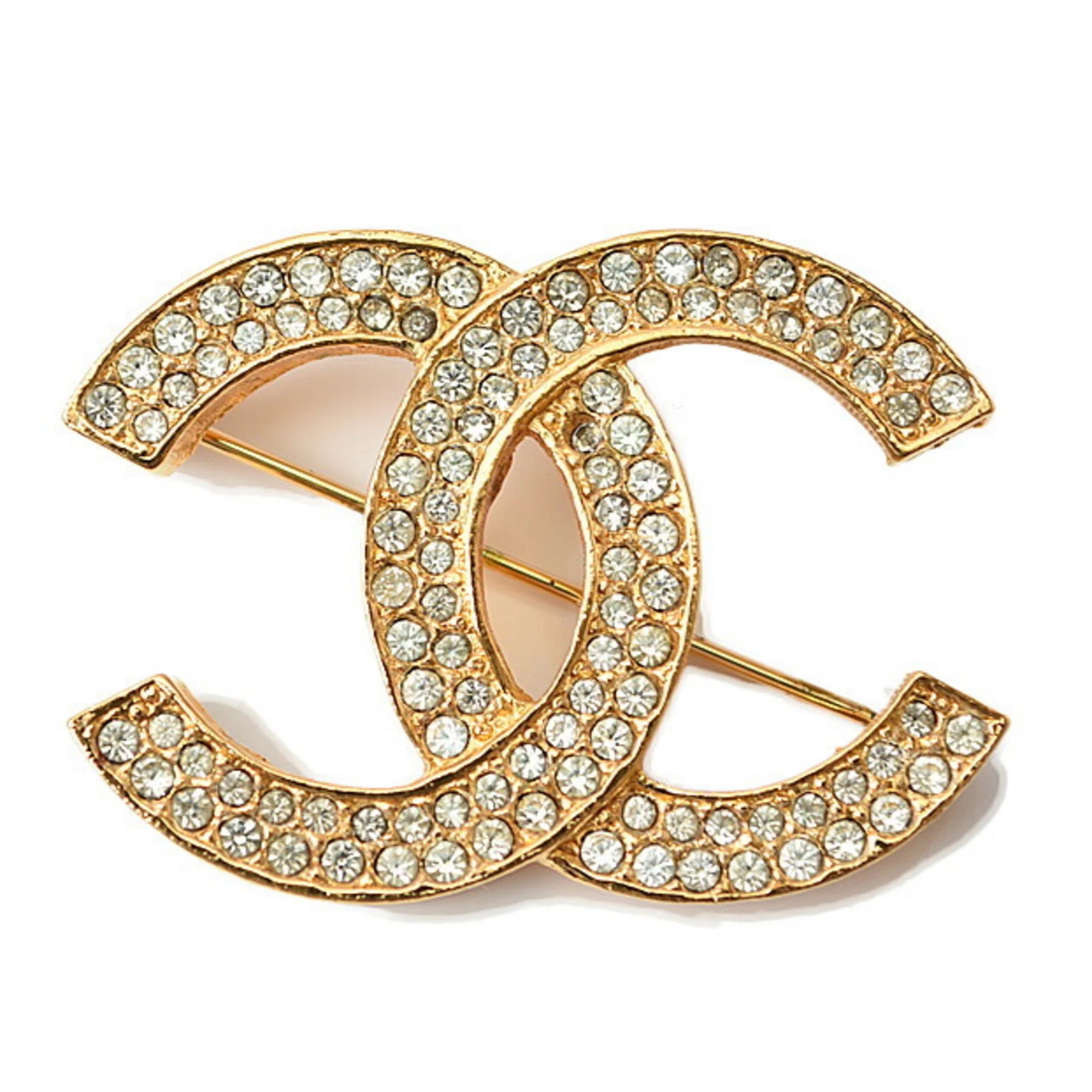 Pre-Owned CHANEL brooch pin here mark rhinestone gold (Good) | Walmart (US)