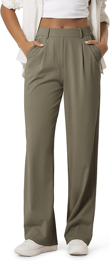 ODODOS Women's High-Rise Wide Leg Trousers, Adjustable Tailored Stretch Work Pants with Pockets, ... | Amazon (US)