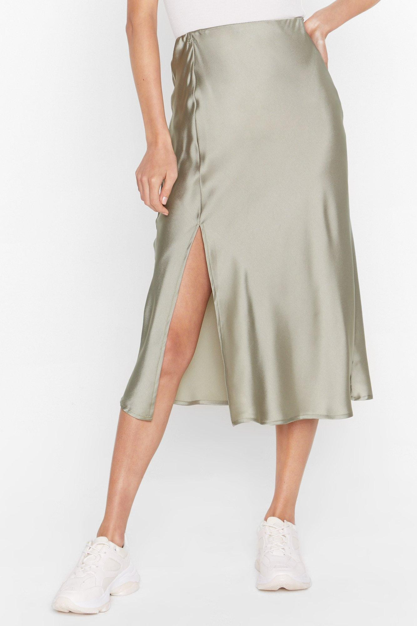 Satin Split Leg Midi Skirt | Nasty Gal (US)