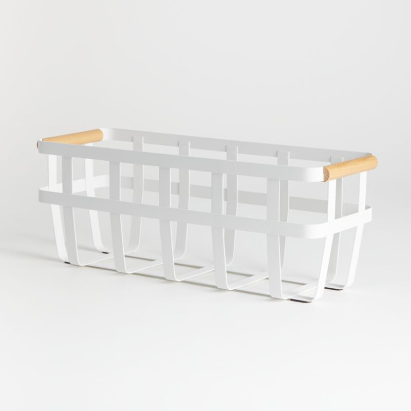 Yamazaki Tosca Slim White Storage Basket + Reviews | Crate and Barrel | Crate & Barrel