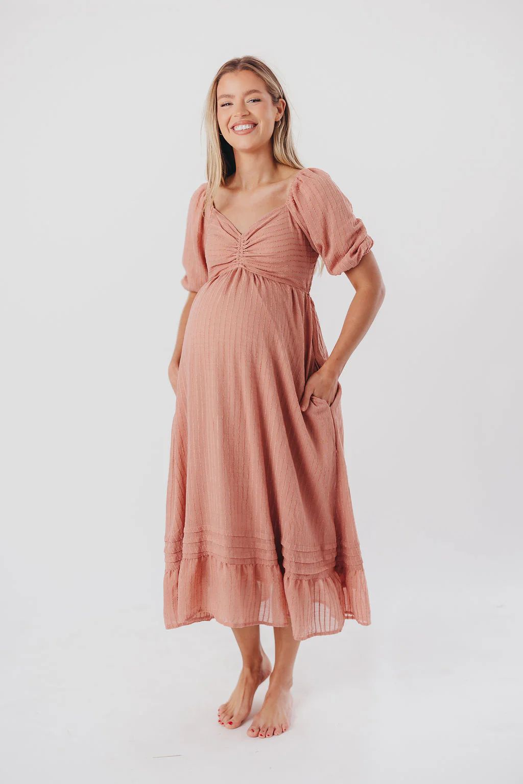 Bronte Midi Dress in Pink Sand - Bump Friendly & Inclusive Sizing (XS- | Worth Collective
