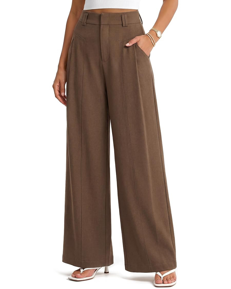 Arach&Cloz Women's Linen Blend Wide Leg Pants All-Season Work Dress Trousers | Amazon (US)