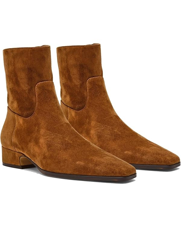 Women's Ankle Boots Square Toe Low Chunky Block Heel Booties Comfortable Short Boots Side Zipper ... | Amazon (US)