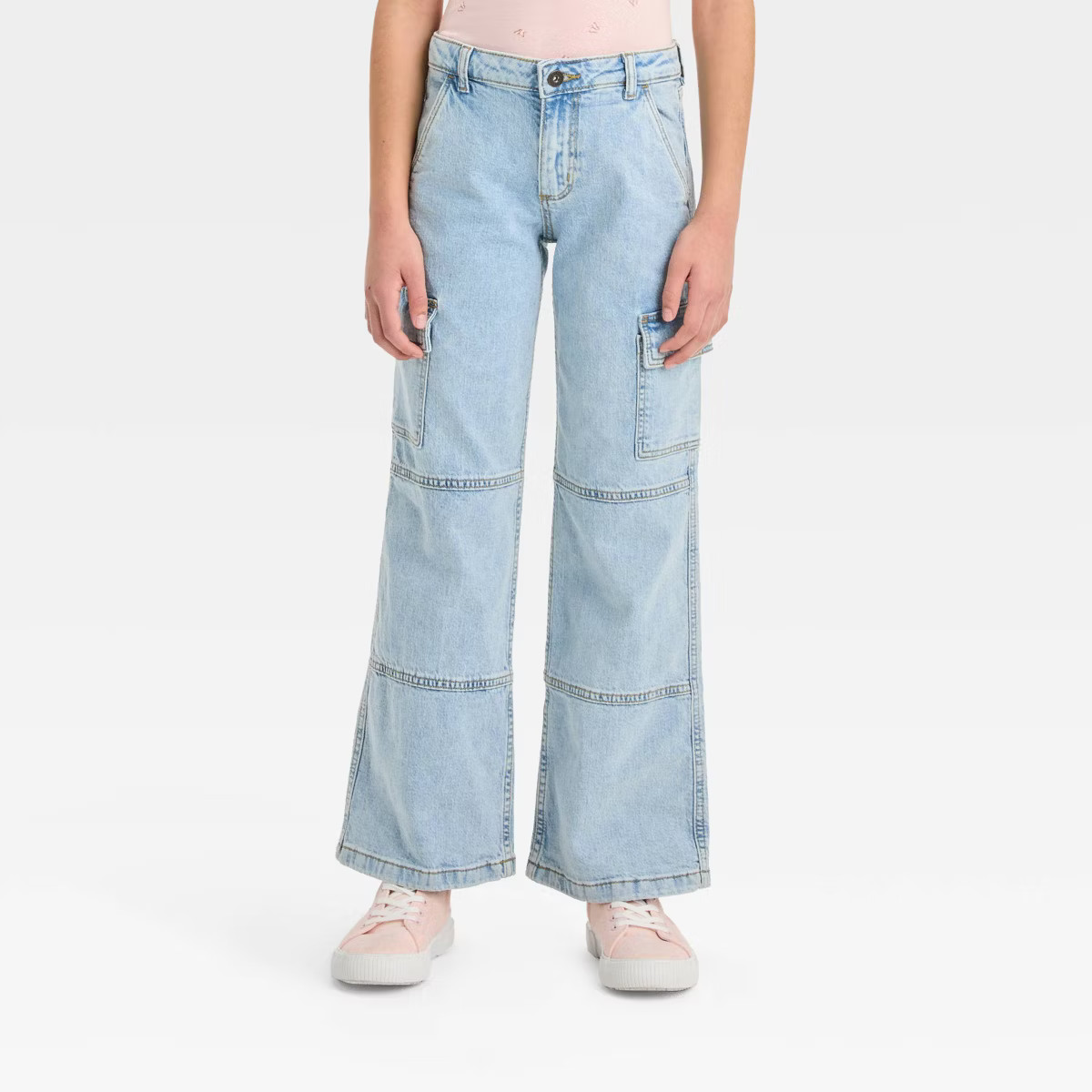 Girls' Cargo Mid-Rise Wide Leg Jeans - art class™ Light Wash | Target