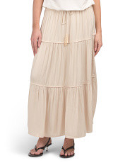Pull On Midi Tiered Skirt With Beaded Tassels | Marshalls