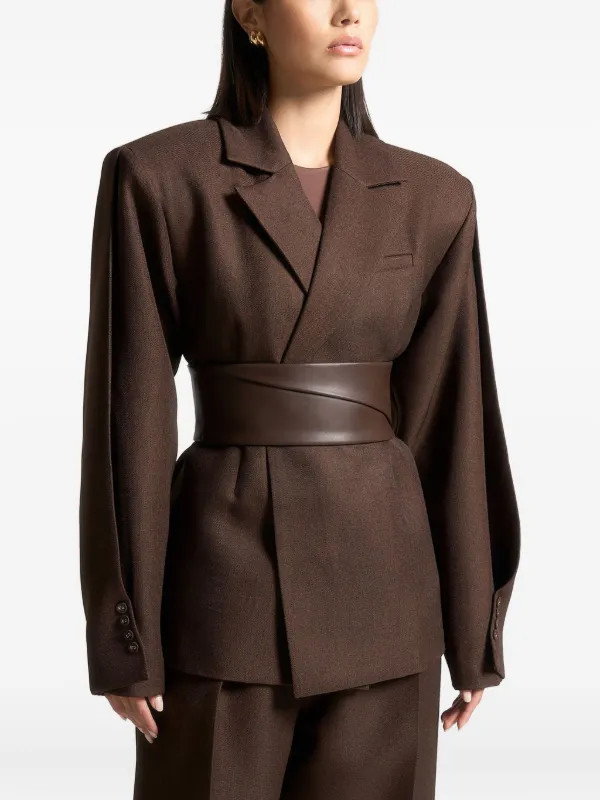 Manière De Voir Marie twist-sleeve Belted Tailored Blazer | Brown | FARFETCH SK | Farfetch Global