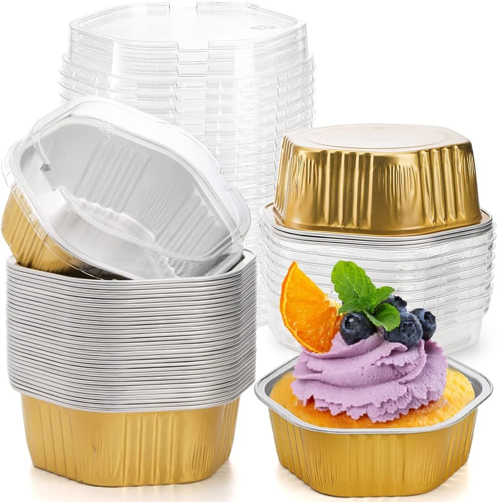 Frcctre 35 Pack Aluminum Foil Baking Cups with Lids, 13 Oz Disposable Hexagon Aluminum Foil Ramek... | Amazon (US)