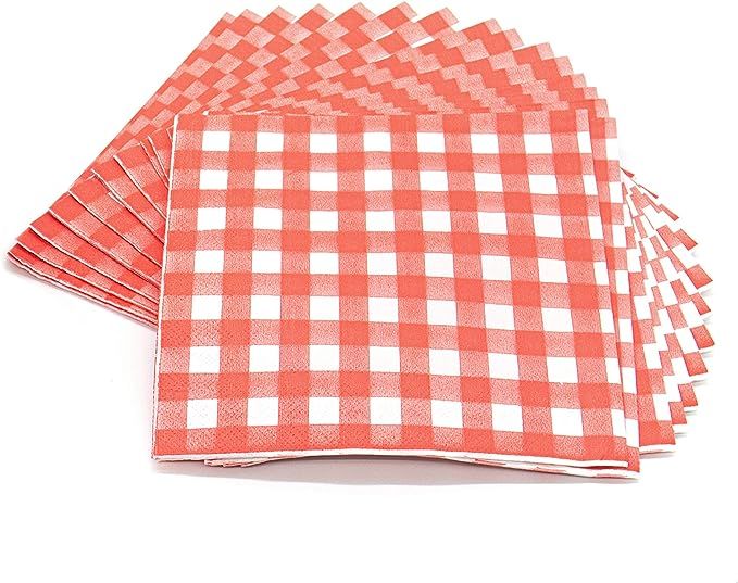 AUEAR, 40 Count Red and White Gingham Luncheon Napkins Disposable Paper Party Napkins for Dinner ... | Amazon (US)