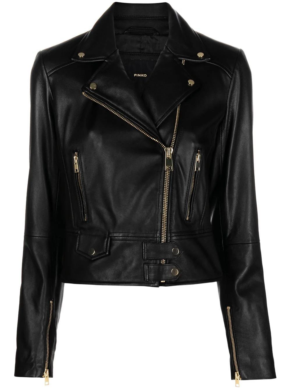 PINKO Cropped Leather Biker Jacket - Farfetch | Farfetch Global
