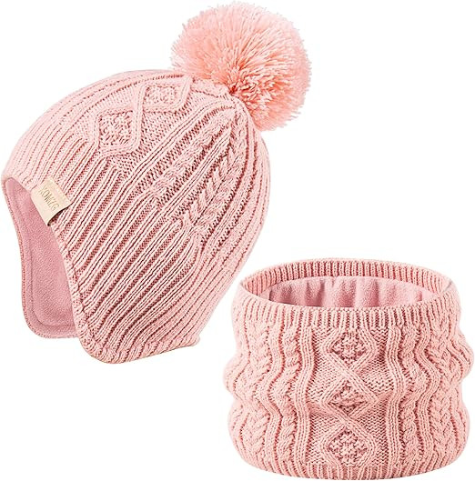 Baby Beanie Hat, Winter Warm Knit Cap and Scarf Set with Pom Pom for Girls, Toddler Winter Hat(0-... | Amazon (US)