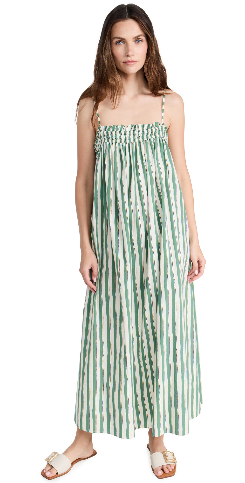 Poplin Ruffle A-Line Midi Dress in Stripe | Shopbop