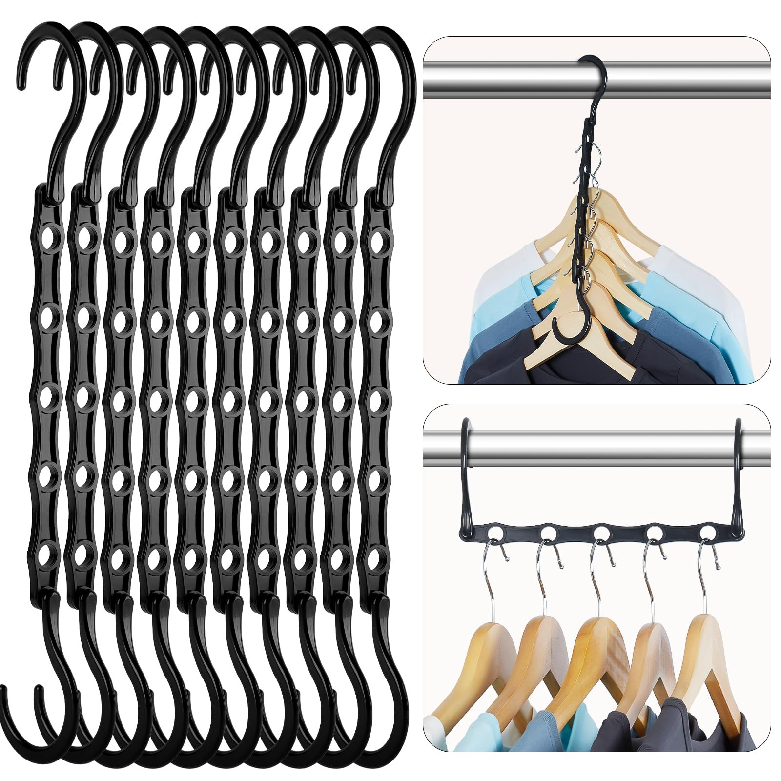 HOUSE DAY Black Magic Space Saving Hangers, Premium Smart Hanger Hooks, Sturdy Cascading Hangers with 5 Holes for Heavy Clothes, Closet Organizers and Storage, College Dorm Room Essentials 10 Pack | Amazon (US)