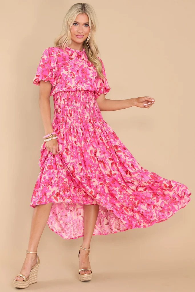 Take Me Traveling Fuchsia Floral Print Maxi Dress | Red Dress 