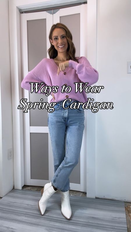 This lilac cardigan for spring is so cute and versatile but you can create this look with almost any button cardigan in your closet! I sized up one for an oversized fit! Wearing our fave, top selling high waisted ankle length jeans in the medium wash! Linking all shoes and top available and will link similar for those they aren’t! 

#LTKSeasonal #LTKVideo #LTKfindsunder50