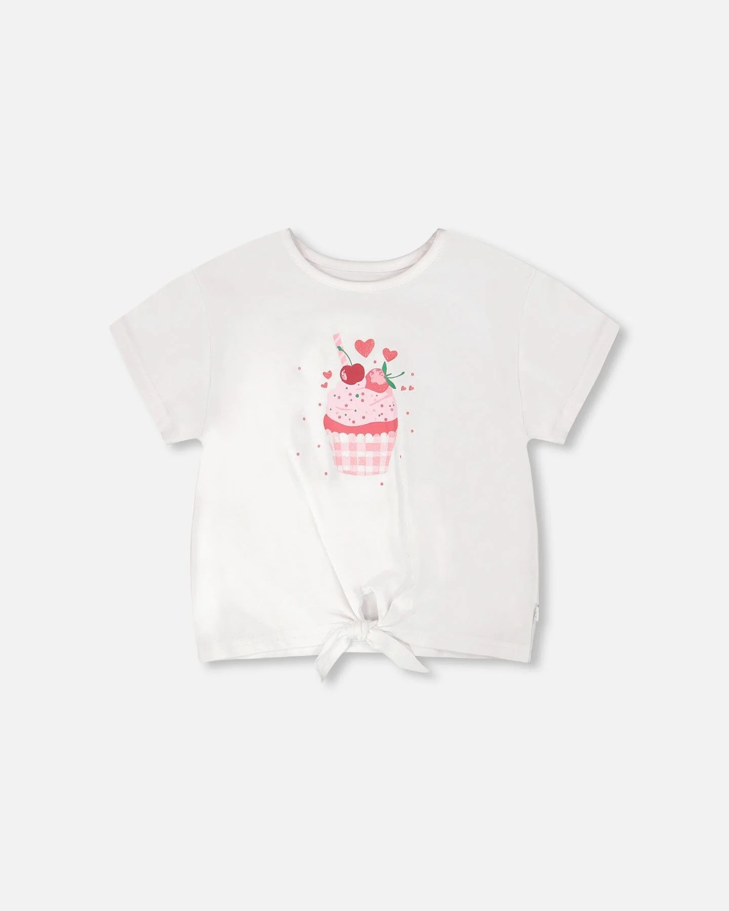 Organic Cotton Jersey T-Shirt With Tie At Waist White - Deux par Deux | Deux par Deux Childrens Designer Clothing
