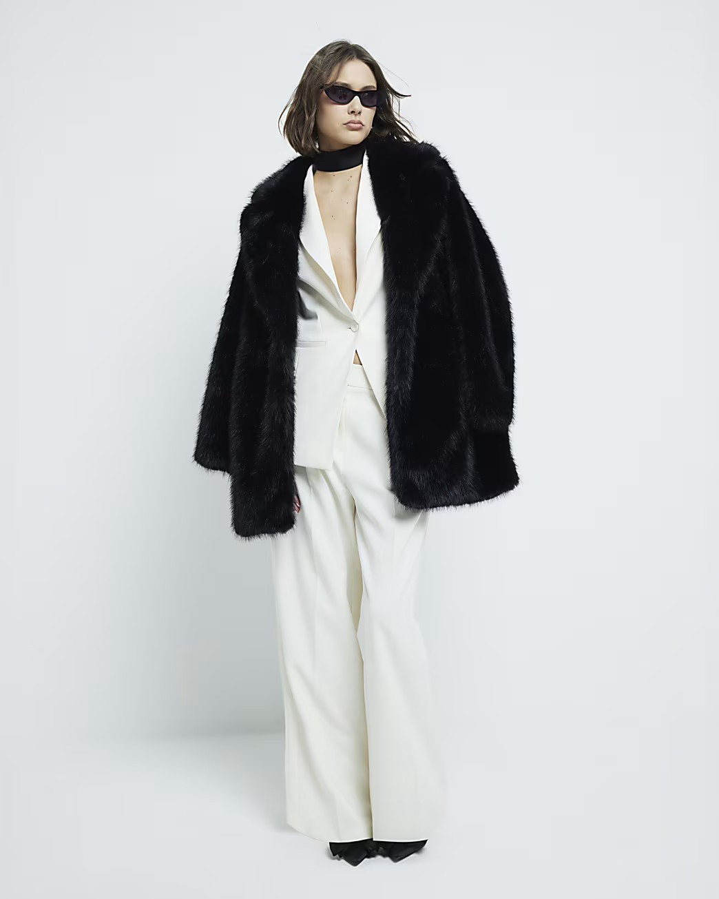 Cream Wide Leg Satin Contrast Tuxedo Trousers | River Island UK & IE